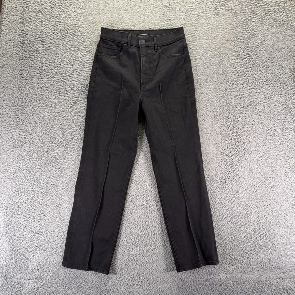 Express Jeans Women's 4 Black Cotton Denim Straight High-Rise Streetwear Stretch